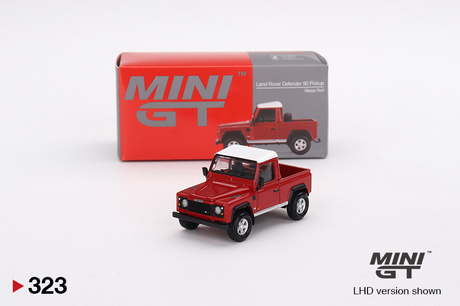 Mini GT 1/64 Land Rover Defender 90 Pickup Masai Red MGT00323 - Thumbnail