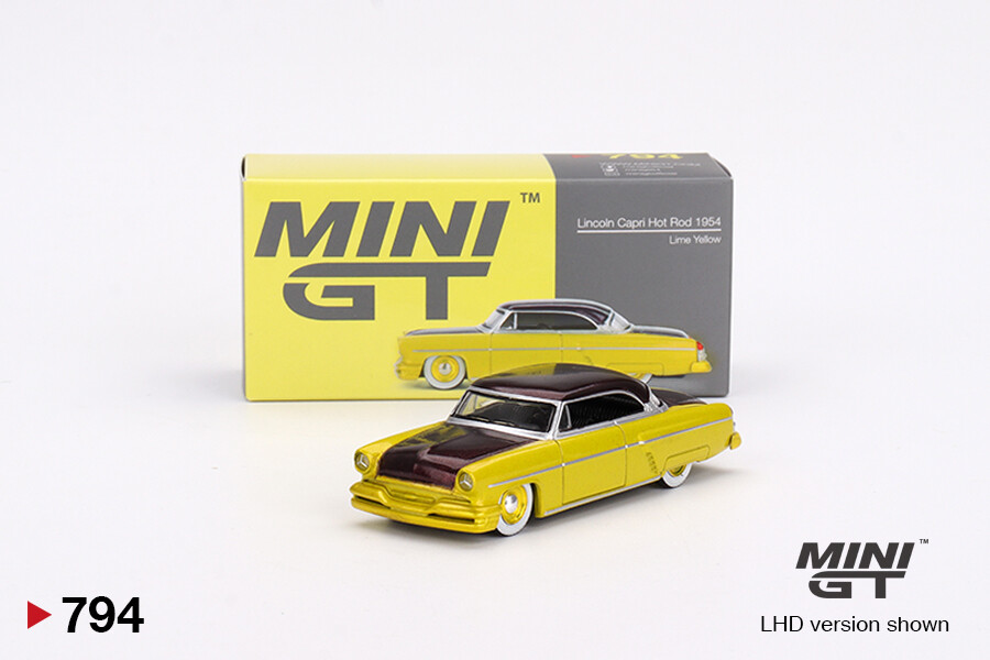 Mini GT 1/64 Lincoln Capri Hot Rod 1954 Lime Yellow MGT00794 - Thumbnail