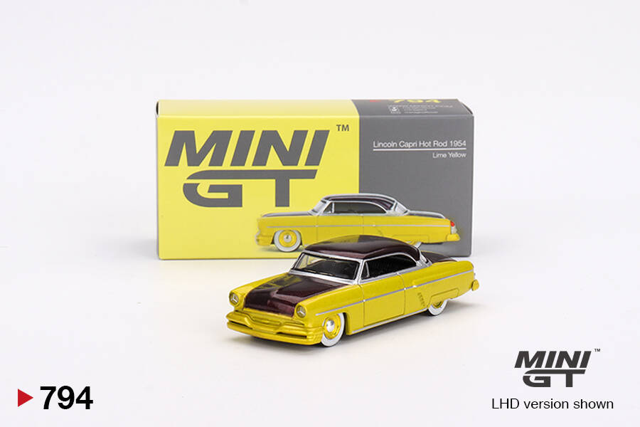 Mini GT 1/64 Lincoln Capri Hot Rod 1954 Lime Yellow MGT00794