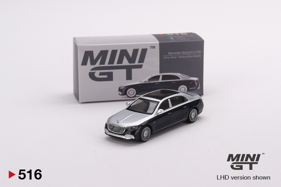 Mini GT 1/64 Mercedes-Maybach S680 Cirrus Silver / Nautical Blue Metallic MGT00516 - Thumbnail