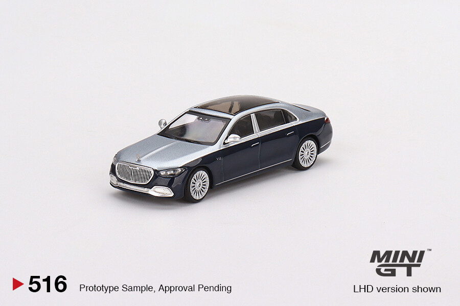 Mini GT 1/64 Mercedes-Maybach S680 Cirrus Silver / Nautical Blue Metallic MGT00516 - Thumbnail