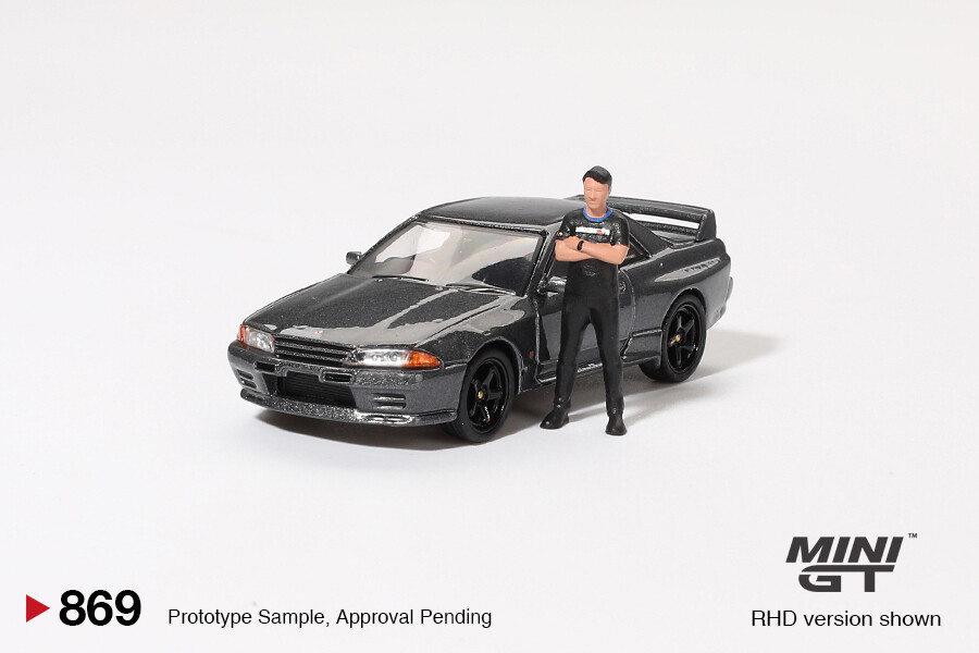 (ÖN SATIŞ) Mini GT 1/64 Nissan Skyline GT-R (R32)Gunmetal W/ Matsuda Figure Tsugio Matsuda Collection MGT00869 - Thumbnail