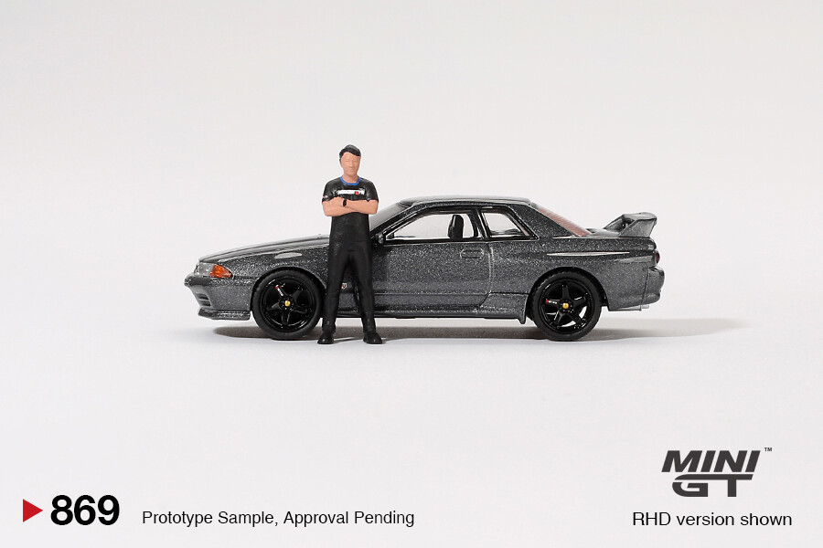 (ÖN SATIŞ) Mini GT 1/64 Nissan Skyline GT-R (R32)Gunmetal W/ Matsuda Figure Tsugio Matsuda Collection MGT00869 - Thumbnail