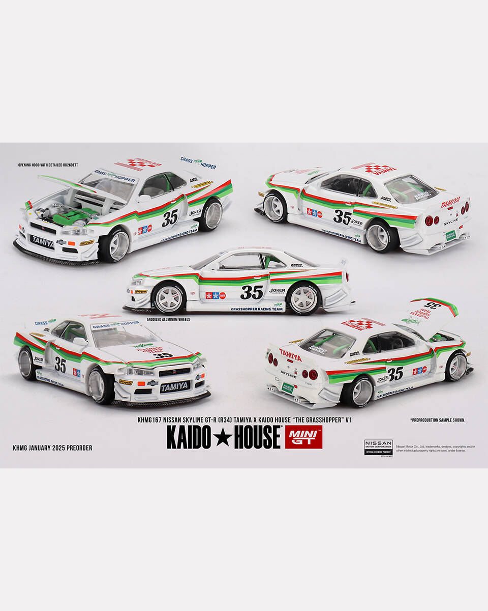 (ÖN SATIŞ) Mini GT 1/64 Nissan Skyline GT-R (R34) TAMIYA x KAIDO HOUSE 