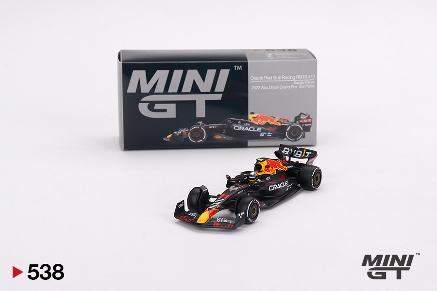 Mini GT 1/64 Oracle Red Bull Racing RB18 #11 Sergio Pérez 2022 Abu Dhabi Grand Prix 3rd Place MGT00538 - Thumbnail