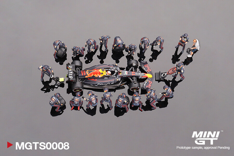 Mini GT 1/64 Oracle Red Bull Racing RB18 Sergio Pérez 2022 Abu Dhabi GP Pit Crew Set Limited Edition 5000 Sets MGTS0008 - Thumbnail