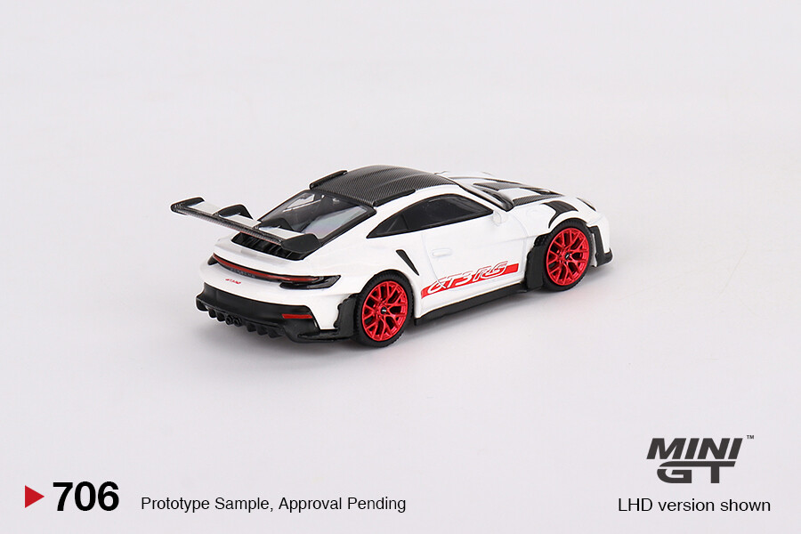 Mini GT 1/64 Porsche 911 (992) GT3 RS Weissach Package White with Pyro Red MGT00706 - Thumbnail