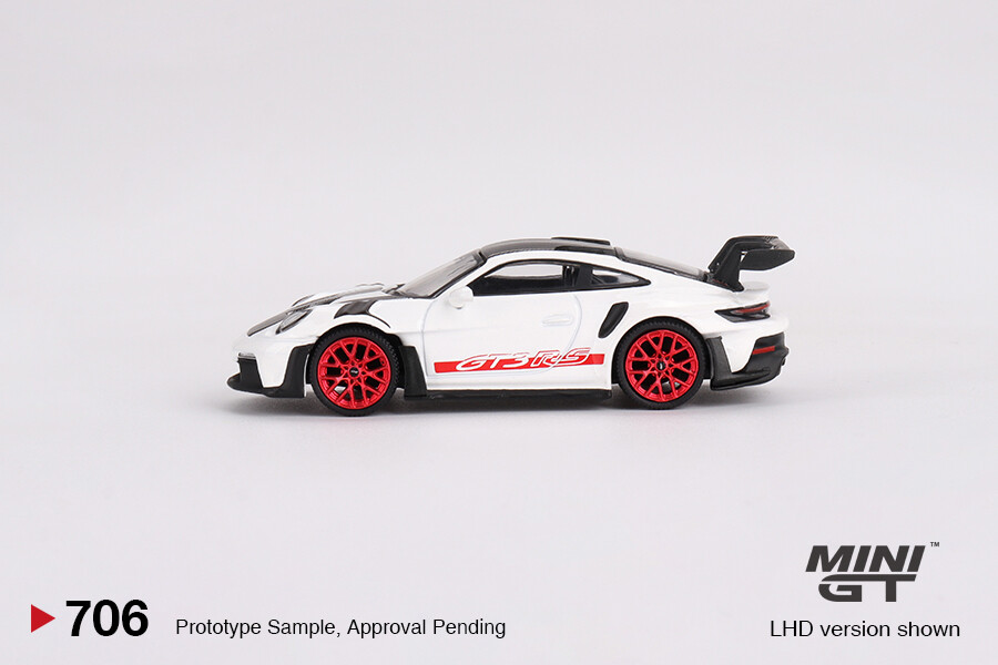 Mini GT 1/64 Porsche 911 (992) GT3 RS Weissach Package White with Pyro Red MGT00706 - Thumbnail