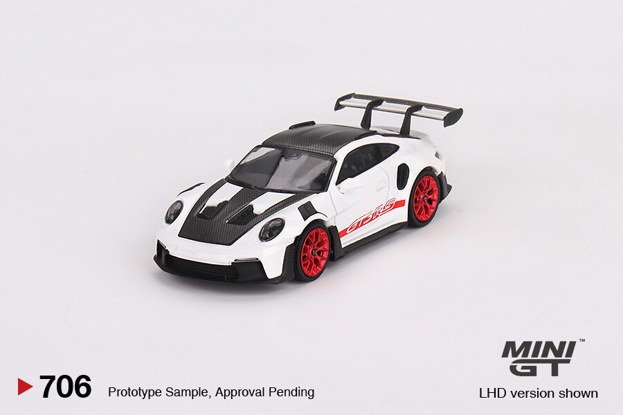 Mini GT 1/64 Porsche 911 (992) GT3 RS Weissach Package White with Pyro Red MGT00706 - Thumbnail