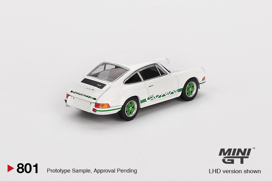 Mini GT 1/64 Porsche 911 Carrera RS 2.7 Grand Prix White with Green Livery MGT00801 - Thumbnail