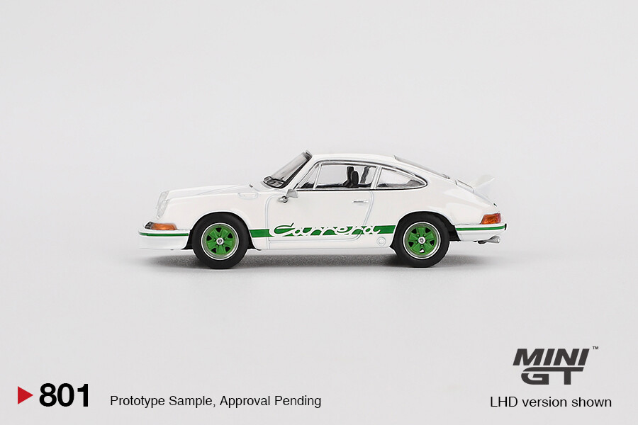 Mini GT 1/64 Porsche 911 Carrera RS 2.7 Grand Prix White with Green Livery MGT00801 - Thumbnail