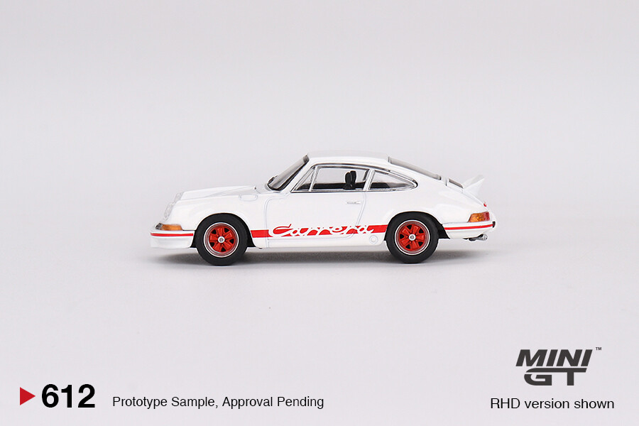 Mini GT 1/64 Porsche 911 Carrera RS 2.7 Grand Prix White with Red Livery MGT00612 - Thumbnail