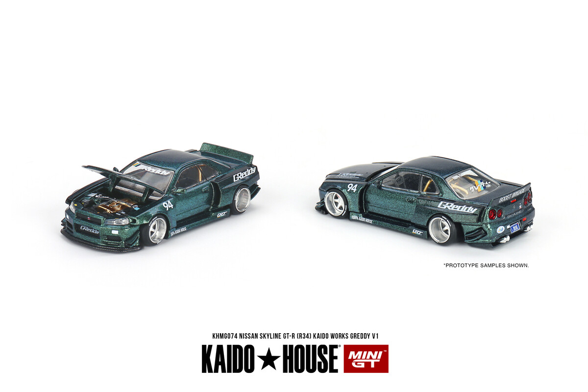 Mini GT Nissan Skyline GT-R (R34) Kaido Works GReddy V1 KHMG074 - Thumbnail