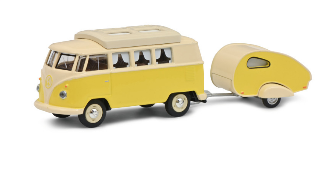 SCHUCO VW T1 Camper w.caravan 1:64