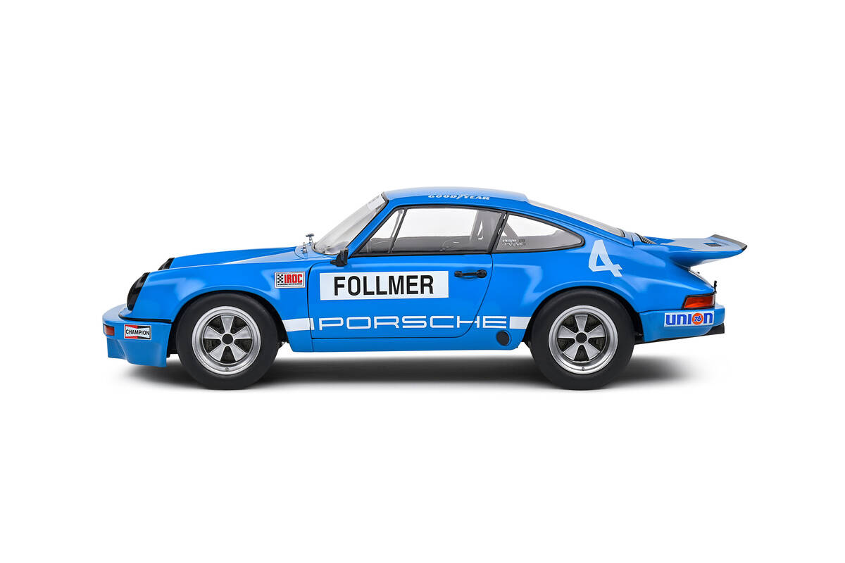 Solido 1/18 Porsche 911 Iroc Blue #4 Follmer Iroc Riverside 1974 S1810702