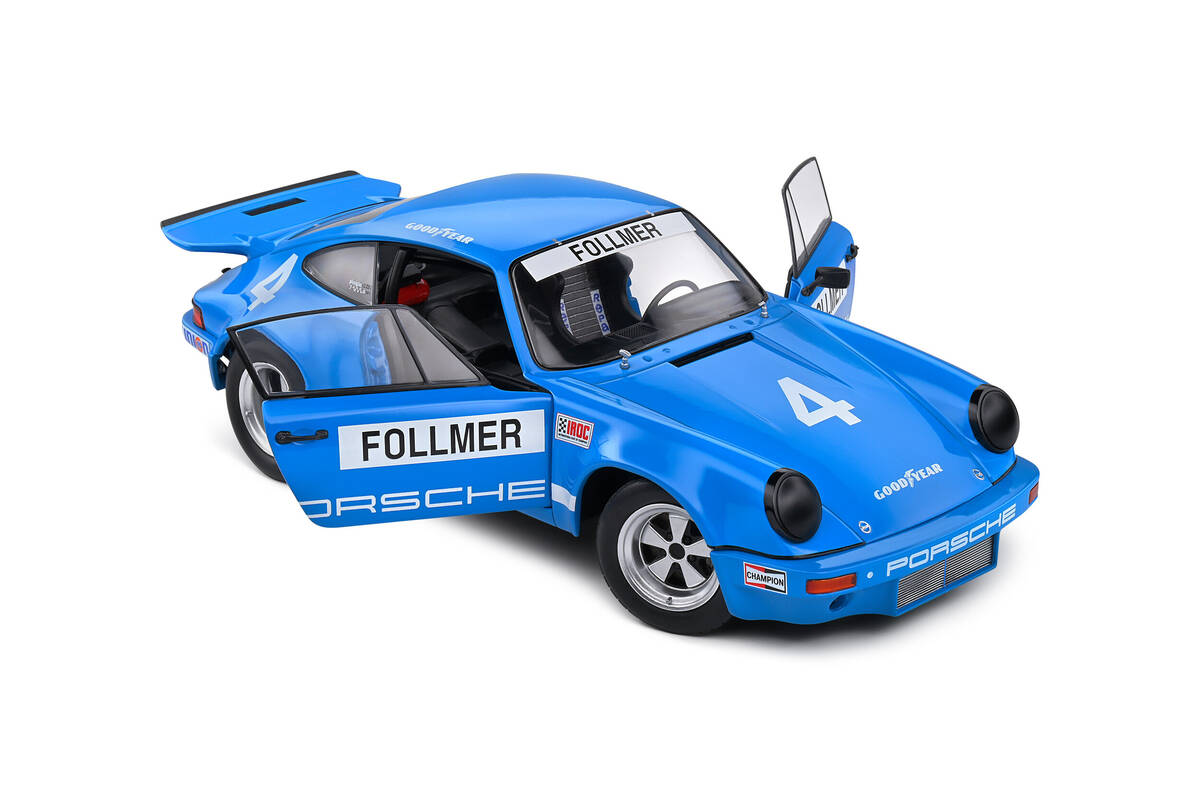 Solido 1/18 Porsche 911 Iroc Blue #4 Follmer Iroc Riverside 1974 S1810702