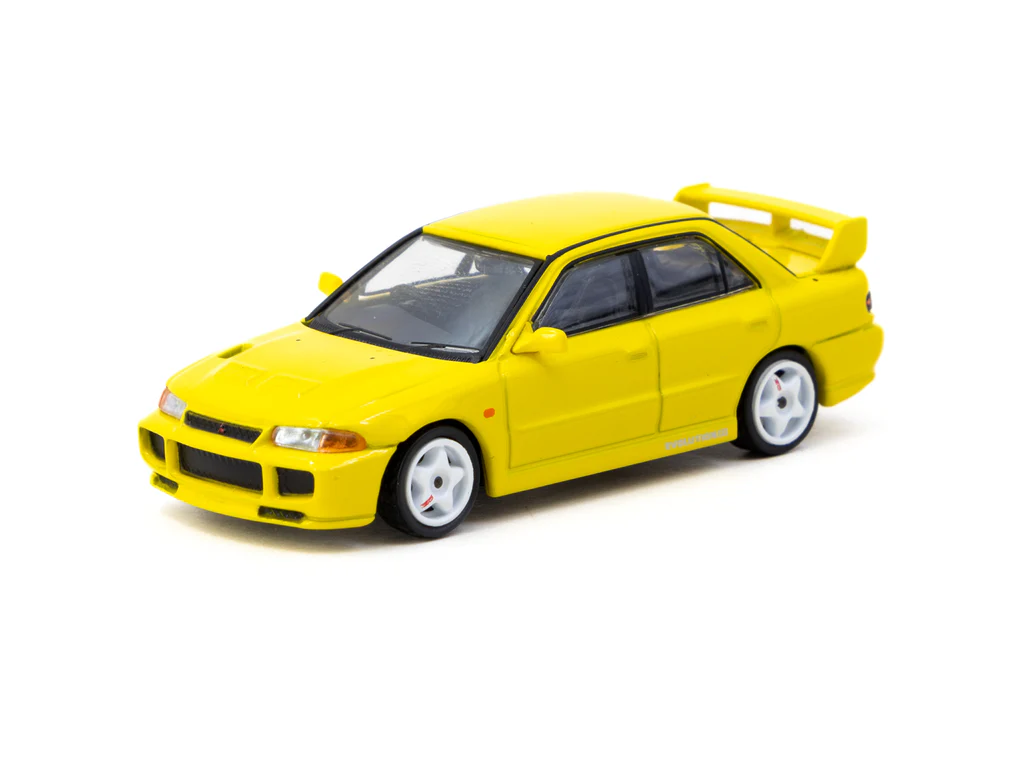 Tarmac Works - Tarmac Works 1/64 Mitsubishi Lancer GSR Evolution III Yellow with Tarmac Cards - GLOBAL64 T64G-050-YL