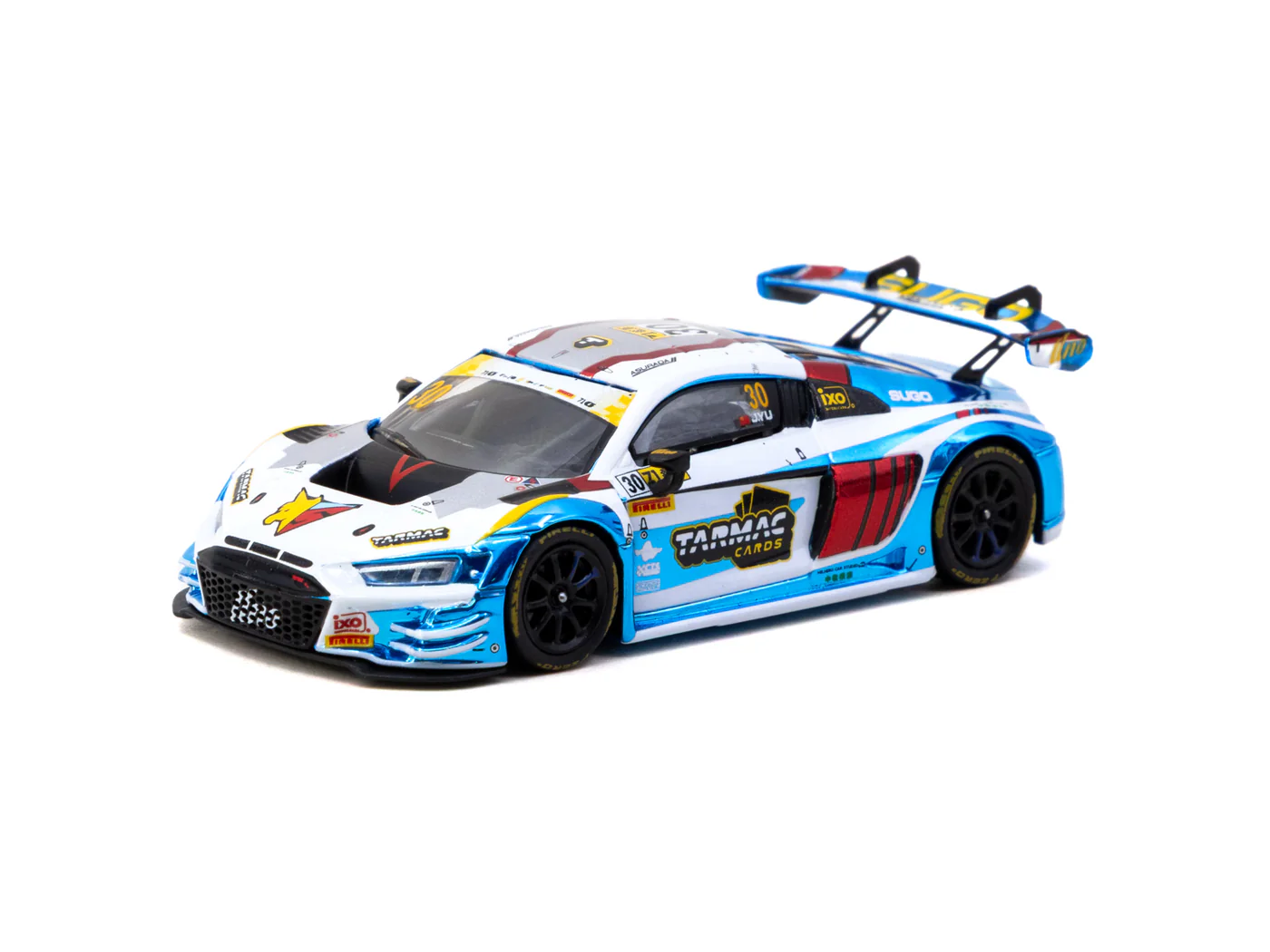Tarmac Works 1/64 Audi R8 LMS GT3 evo II Macau GT Cup - FIA GT World Cup 2024 Uno Racing #30 with Tarmac Cards Combo Set and Truck Packaging - HOBBY64 T64-043-24MGP30 - Thumbnail