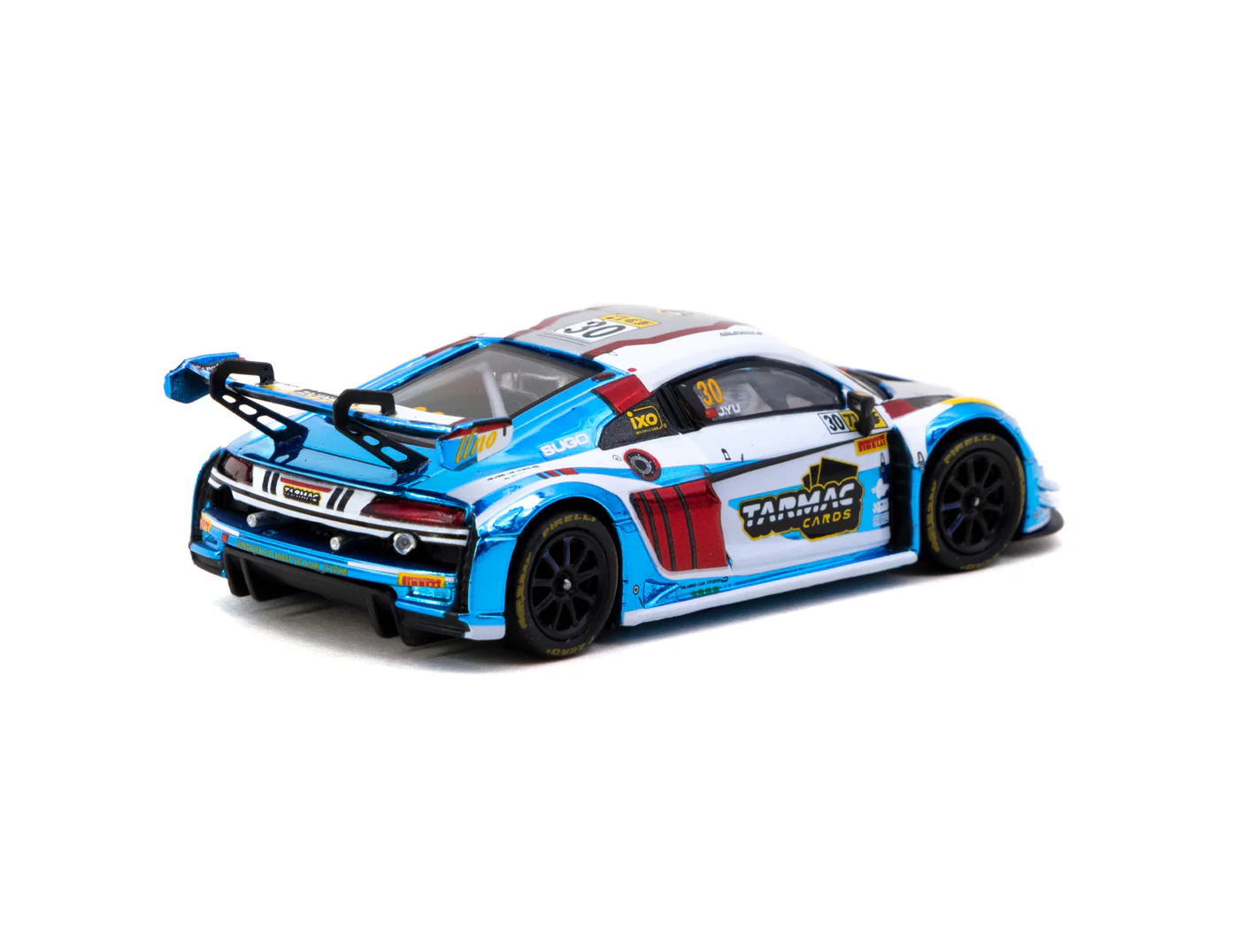 Tarmac Works 1/64 Audi R8 LMS GT3 evo II Macau GT Cup - FIA GT World Cup 2024 Uno Racing #30 with Tarmac Cards Combo Set and Truck Packaging - HOBBY64 T64-043-24MGP30