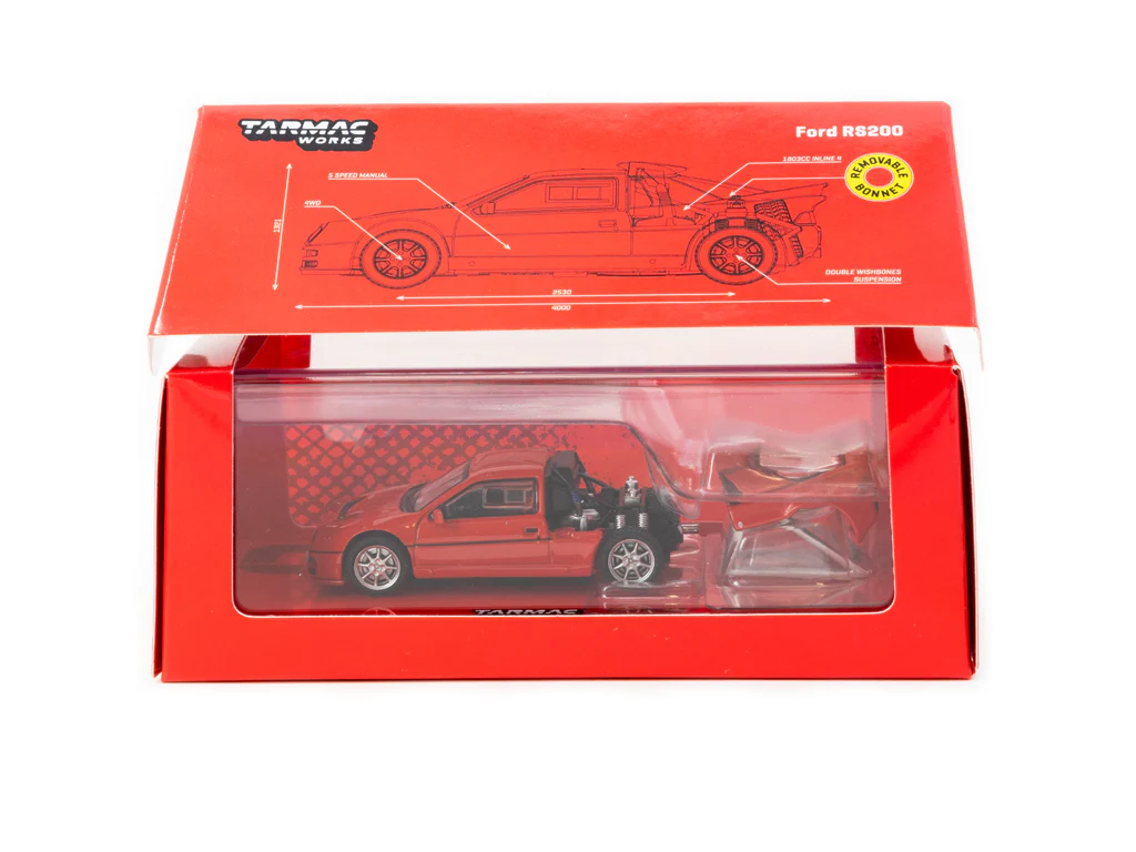 Tarmac Works 1/64 Ford RS200 Red - HOBBY64+ T64PR-001-RE