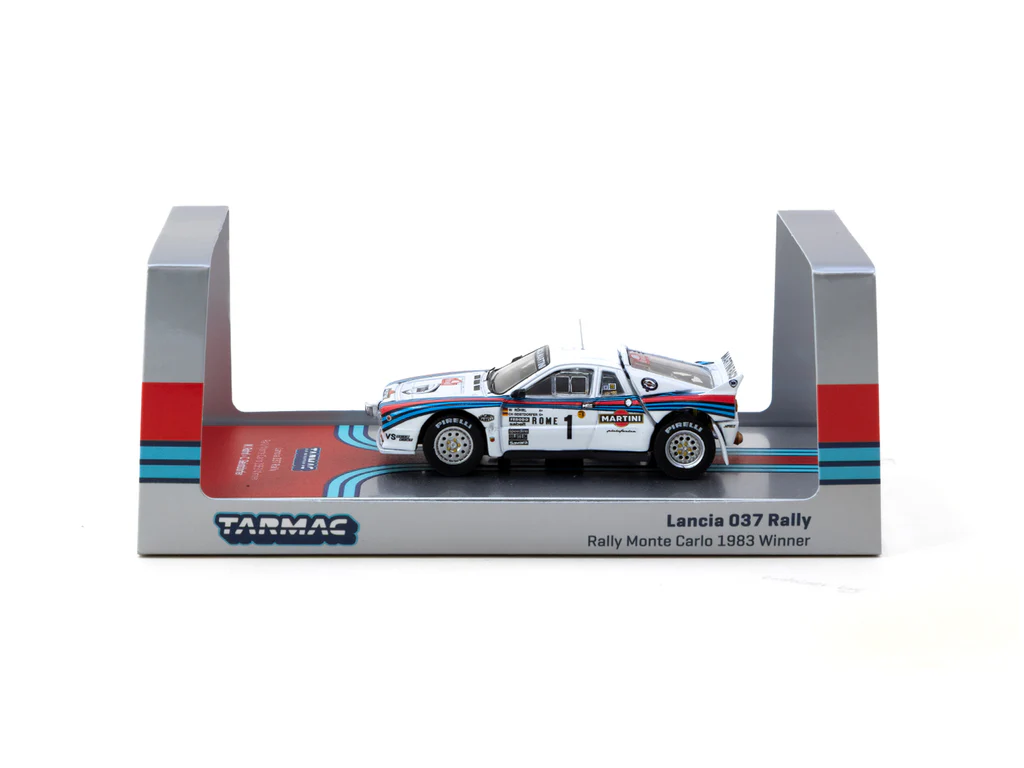 Tarmac Works 1/64 Lancia 037 Rally Rally Monte Carlo 1983 #1 with Tarmac Cards - HOBBY64+ T64P-TL002-83RMC01 - Thumbnail