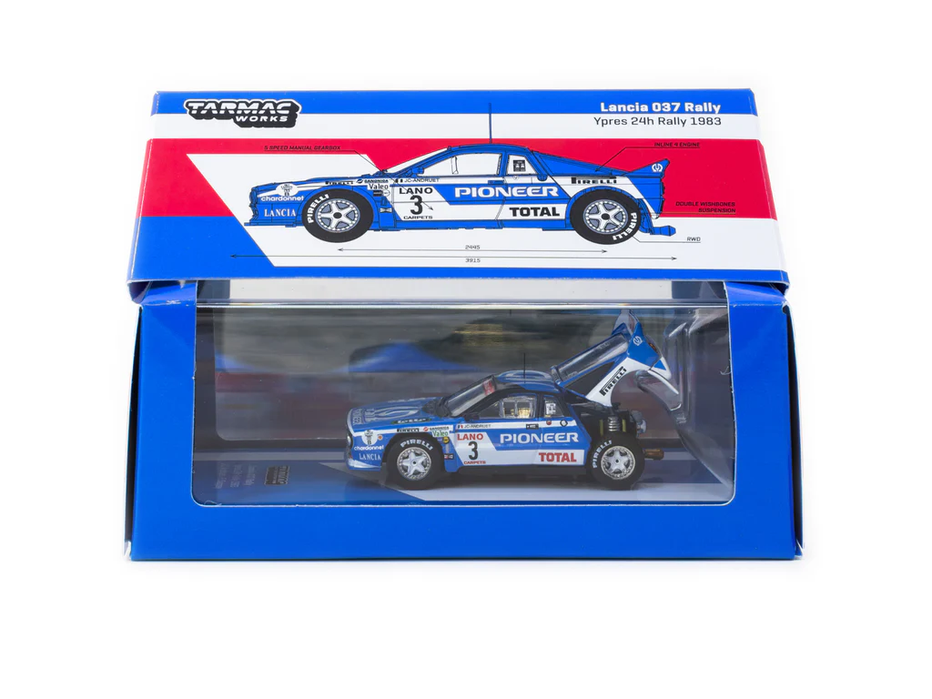 Tarmac Works 1/64 Lancia 037 Rally Ypres 24 Hours Rally 1983 #3 - HOBBY64+ T64P-TL002-83YR03