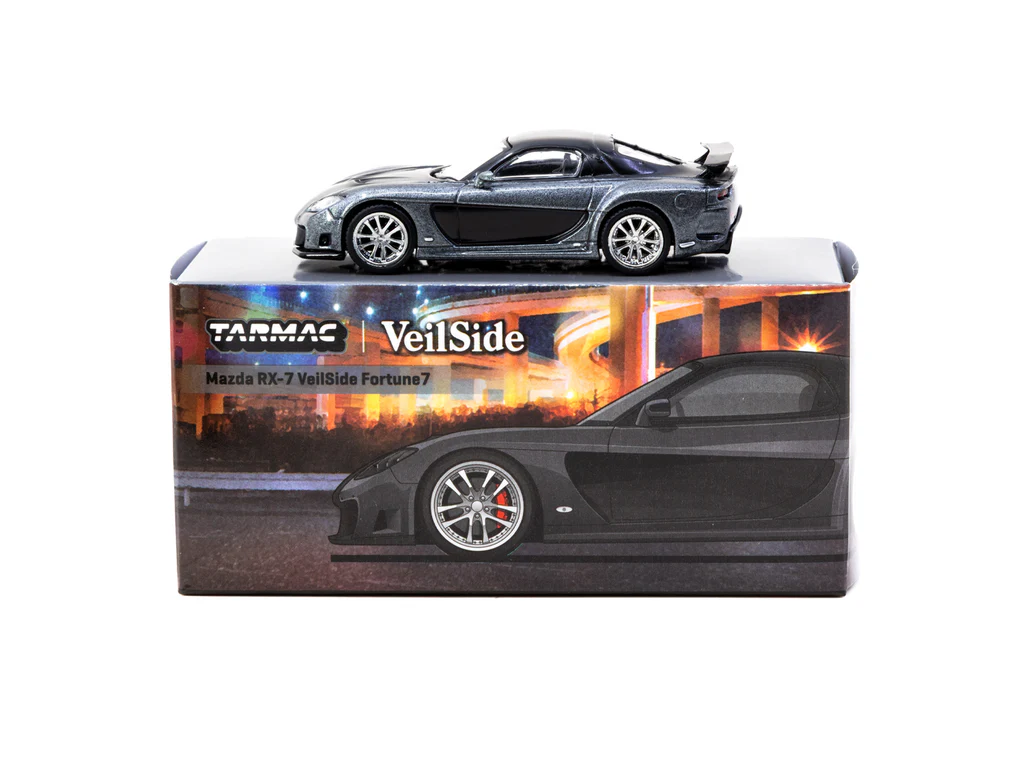 Tarmac Works 1/64 Mazda RX-7 VeilSide Fortune7 Grey Metallic / Black - GLOBAL64 T64G-075-GY - Thumbnail