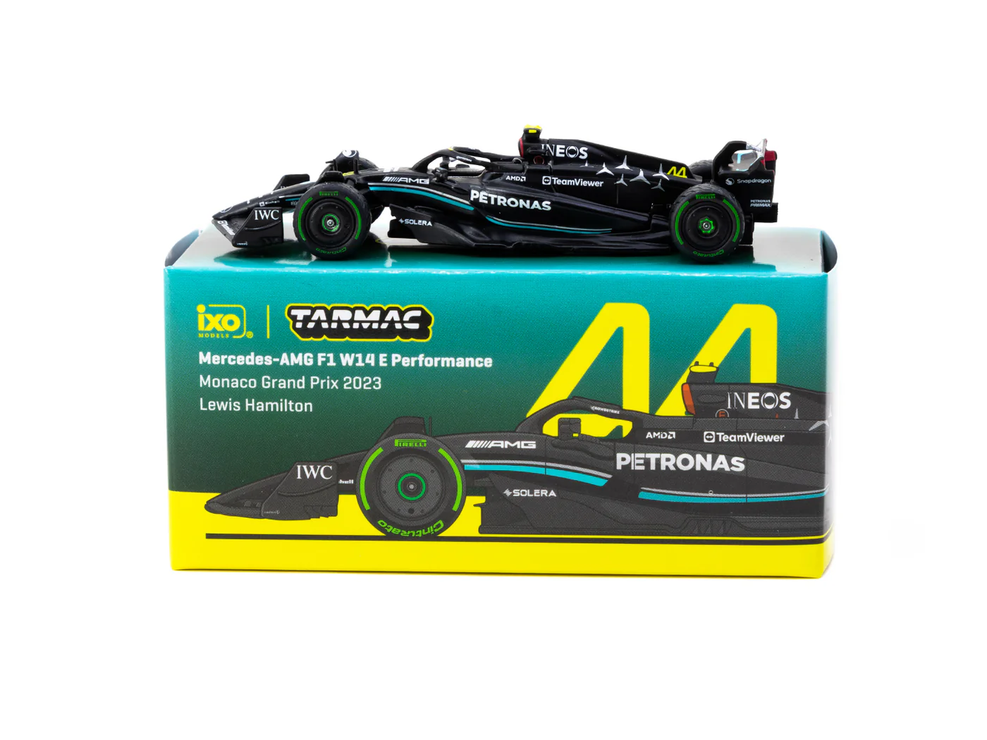 Tarmac Works 1/64 Mercedes-AMG F1 W14 E Performance Monaco Grand Prix 2023 Lewis Hamilton - Tarmac Works X iXO Models GLOBAL64 T64G-F064-LH2 - Thumbnail