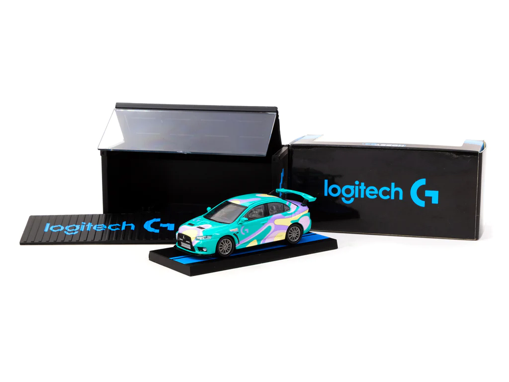Tarmac Works 1/64 Mitsubishi Lancer Evo X Logitech G NEXT DIMENSION with Container - Logitech Special Edition - HOBBY64 - Thumbnail