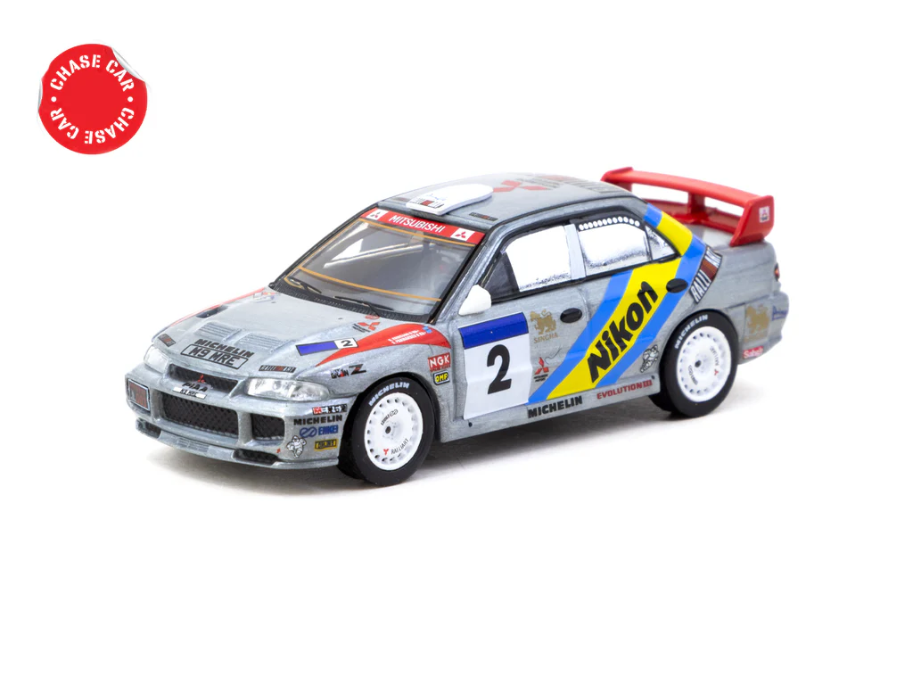 Tarmac Works 1/64 Mitsubishi Lancer Evolution III Hong Kong-Beijing Rally 1995 #2 Winner - GLOBAL64 T64G-050-95HKBR02