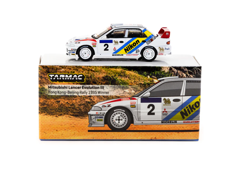 Tarmac Works 1/64 Mitsubishi Lancer Evolution III Hong Kong-Beijing Rally 1995 #2 Winner - GLOBAL64 T64G-050-95HKBR02