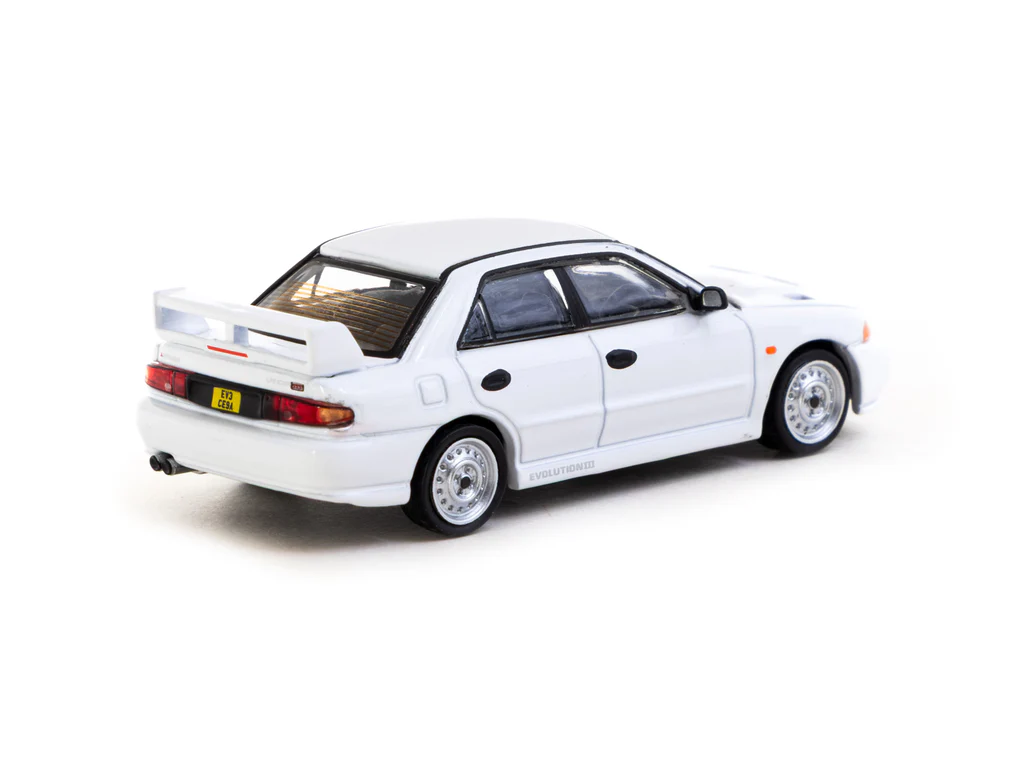 Tarmac Works 1/64 Mitsubishi Lancer RS Evolution III White - Lamley Special Edition - GLOBAL64 T64G-050-RS