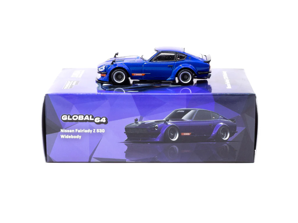 Tarmac Works 1/64 Nissan Fairlady Z S30 Widebody Blue - Designed by Jon Sibal - GLOBAL64 T64G-062-BL - Thumbnail