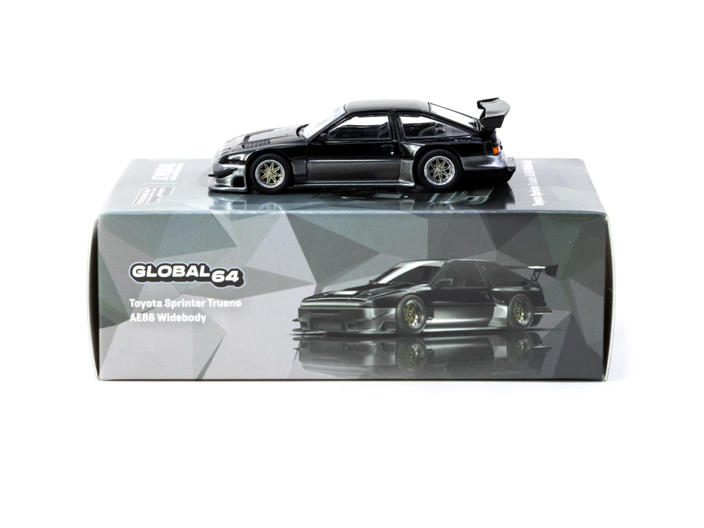 Tarmac Works 1/64 Toyota Sprinter Trueno AE86 Widebody Black/Grey - Designed by Jon Sibal - Malaysia Special Edition - GLOBAL64 T64G-060-BG