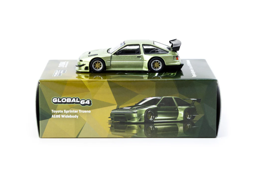 Tarmac Works 1/64 Toyota Sprinter Trueno AE86 Widebody Green - Designed by Jon Sibal - GLOBAL64 T64G-060-GR - Thumbnail