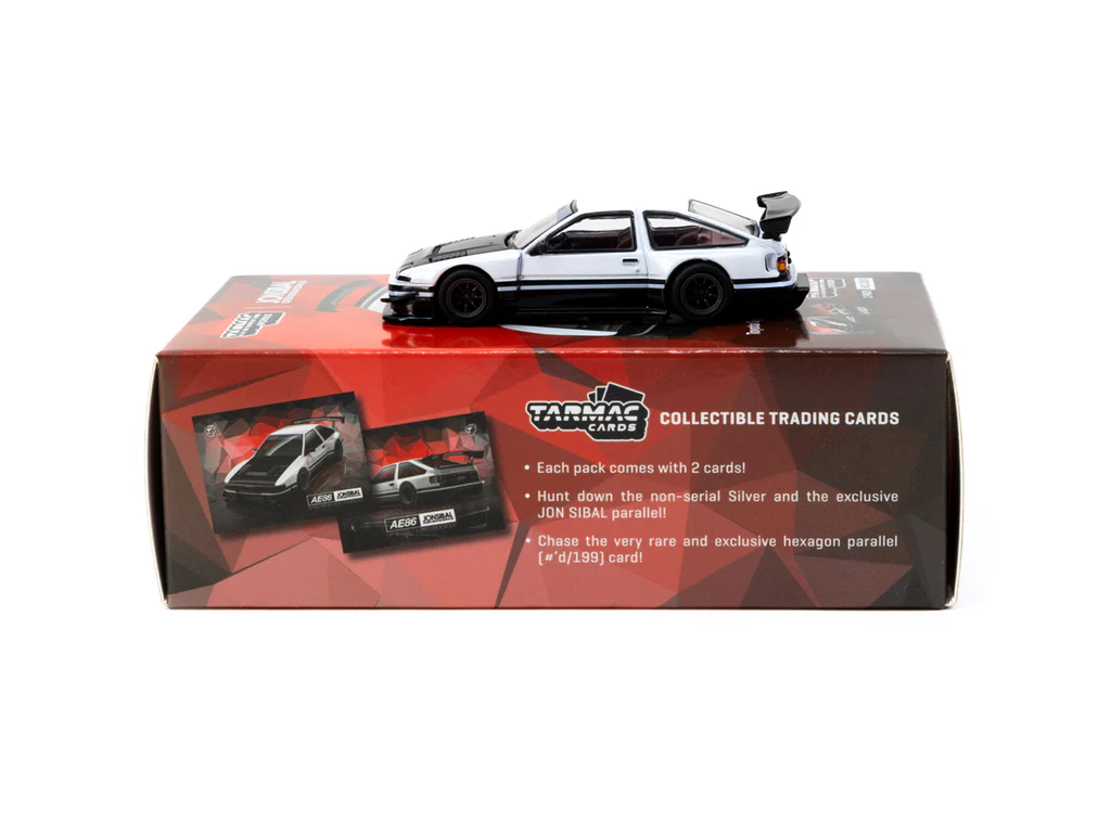 Tarmac Works 1/64 Toyota Sprinter Trueno AE86 Widebody White / Black with Tarmac Cards - GLOBAL64 T64G-060-WB