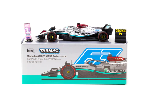 Tarmac Works 1/64 X iXO Models Mercedes-AMG F1 W13 E Performance Sao Paulo Grand Prix 2022 #63 Winner - George Russell - GLOBAL64 - Thumbnail