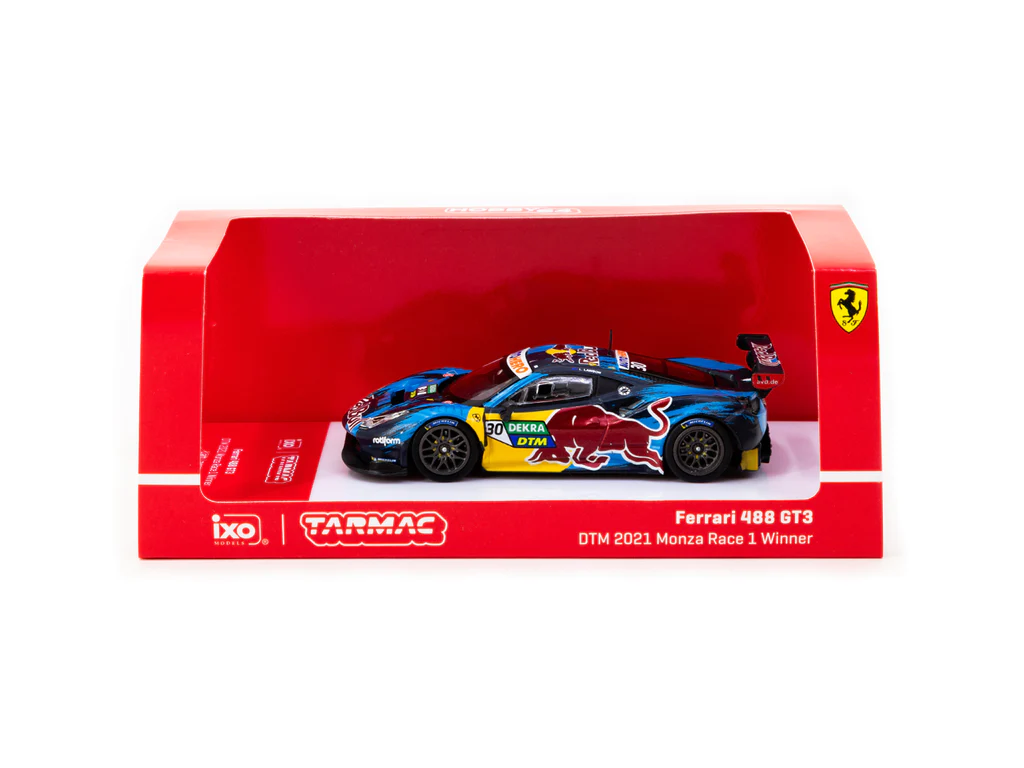 Tarmac Works X iXO Models 1/64 Ferrari 488 GT3 DTM 2021 Monza #30 Race 1 Winner - HOBBY64 - Thumbnail
