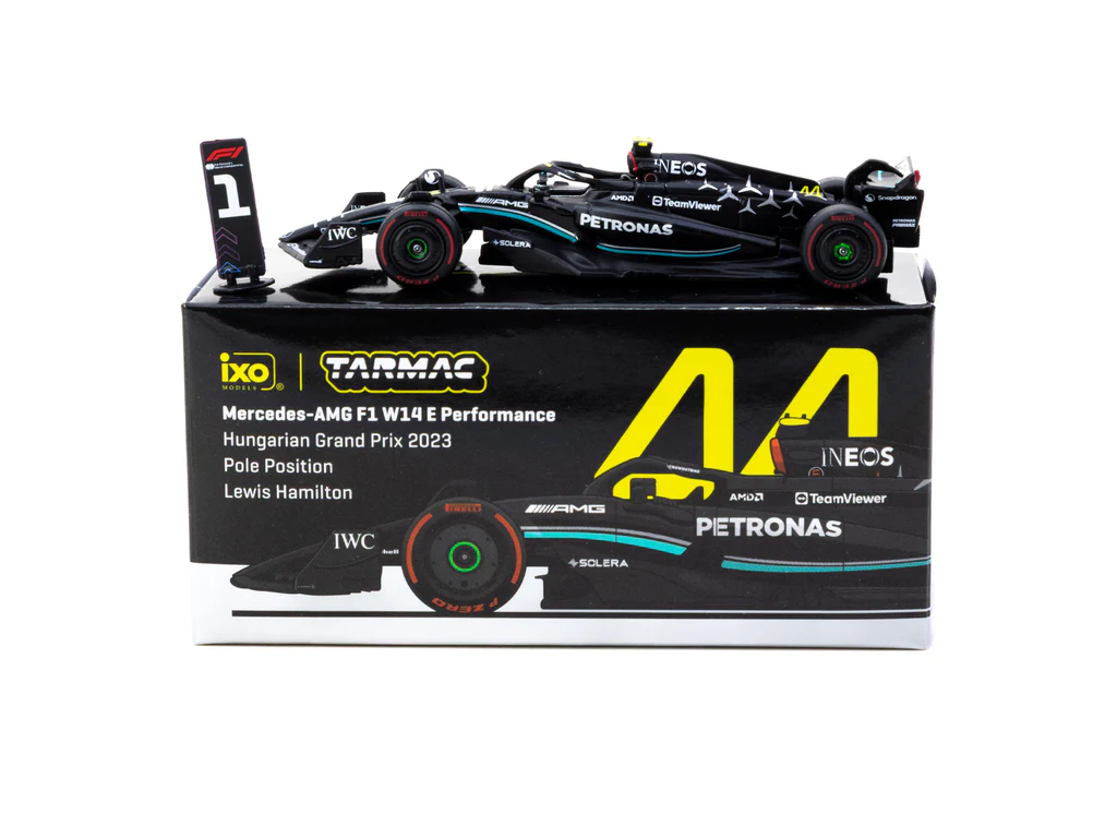 Tarmac Works X iXO Models 1/64 Mercedes-AMG F1 W14 E Performance Hungarian Grand Prix 2023 Pole Position Lewis Hamilton - GLOBAL64 T64G-F064-LH1