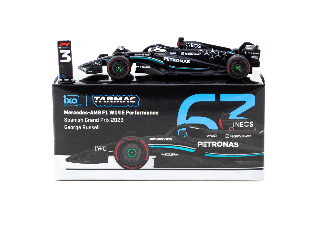 Tarmac Works X iXO Models 1/64 Mercedes-AMG F1 W14 E Performance Spanish Grand Prix 2023 #63 George Russell - GLOBAL64 T64G-F064-GR1 - Thumbnail